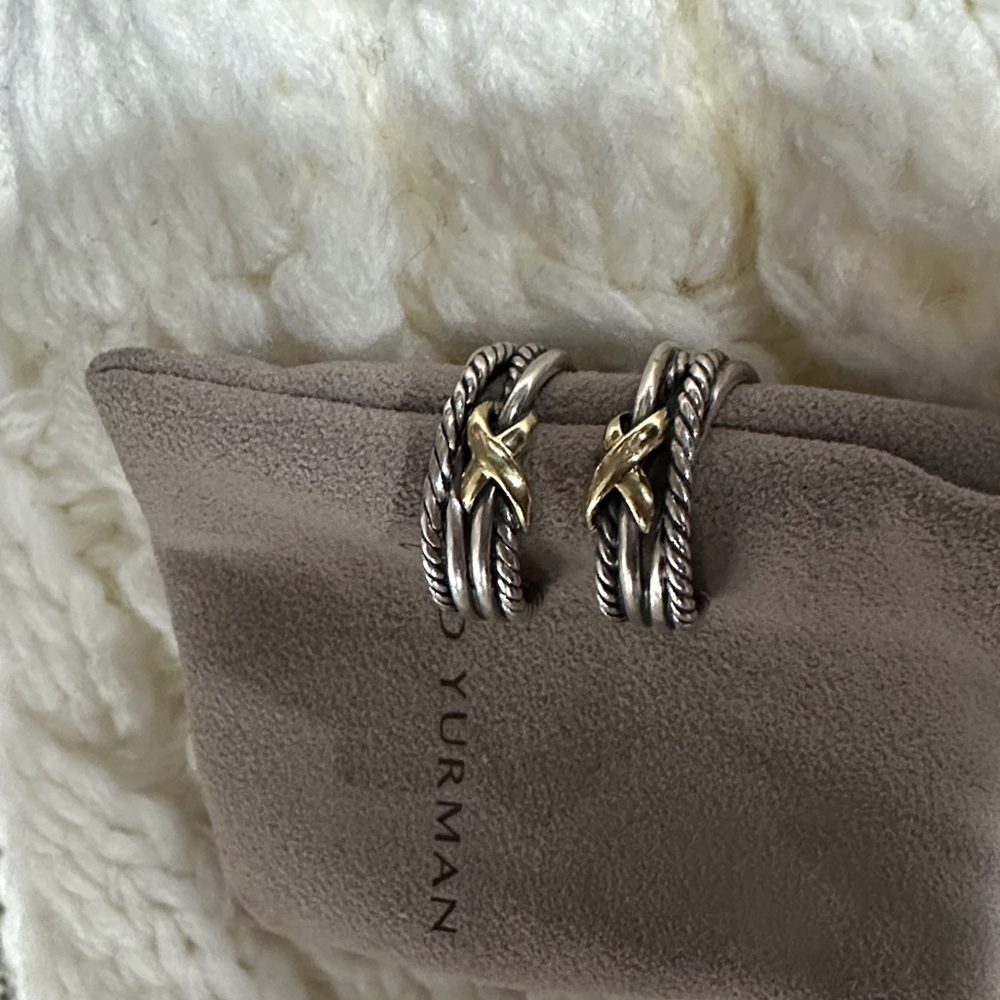 David Yurman Two-Tone Twisted Hoop Earrings